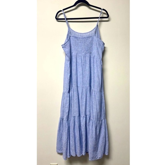 BEACH LUNCH LOUNGE Blue & White Pinstriped Linen Blend Tiered Midi Dress, Sz XXL - Picture 5 of 11